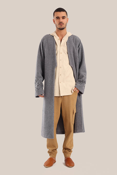 Embroidered faux fur wool Coat